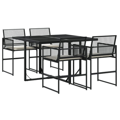 Set da Pranzo da Giardino 5 pz Nero con Cuscini in Polyrattan - homemem39