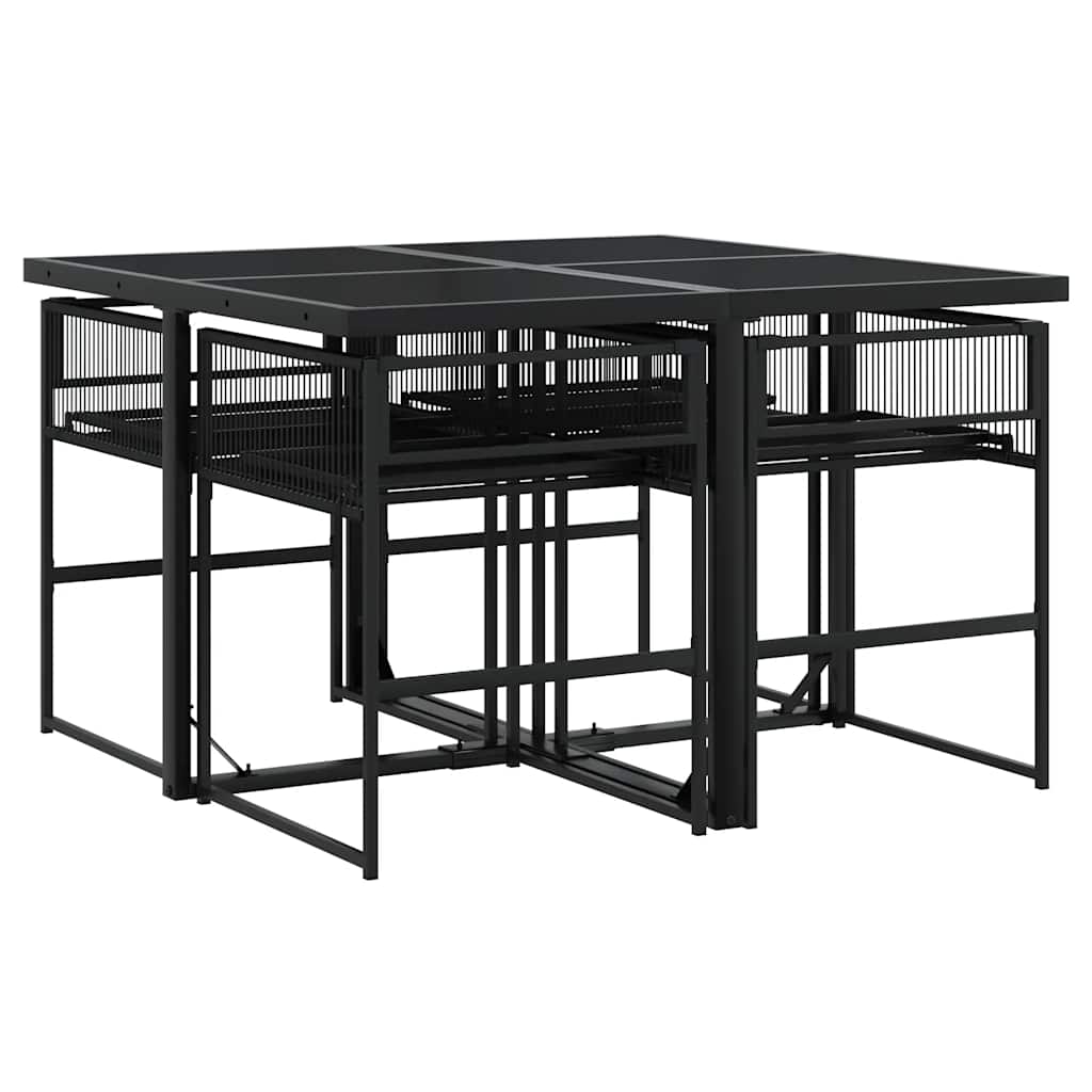 Set da Pranzo da Giardino 5 pz Nero con Cuscini in Polyrattan | homemem39