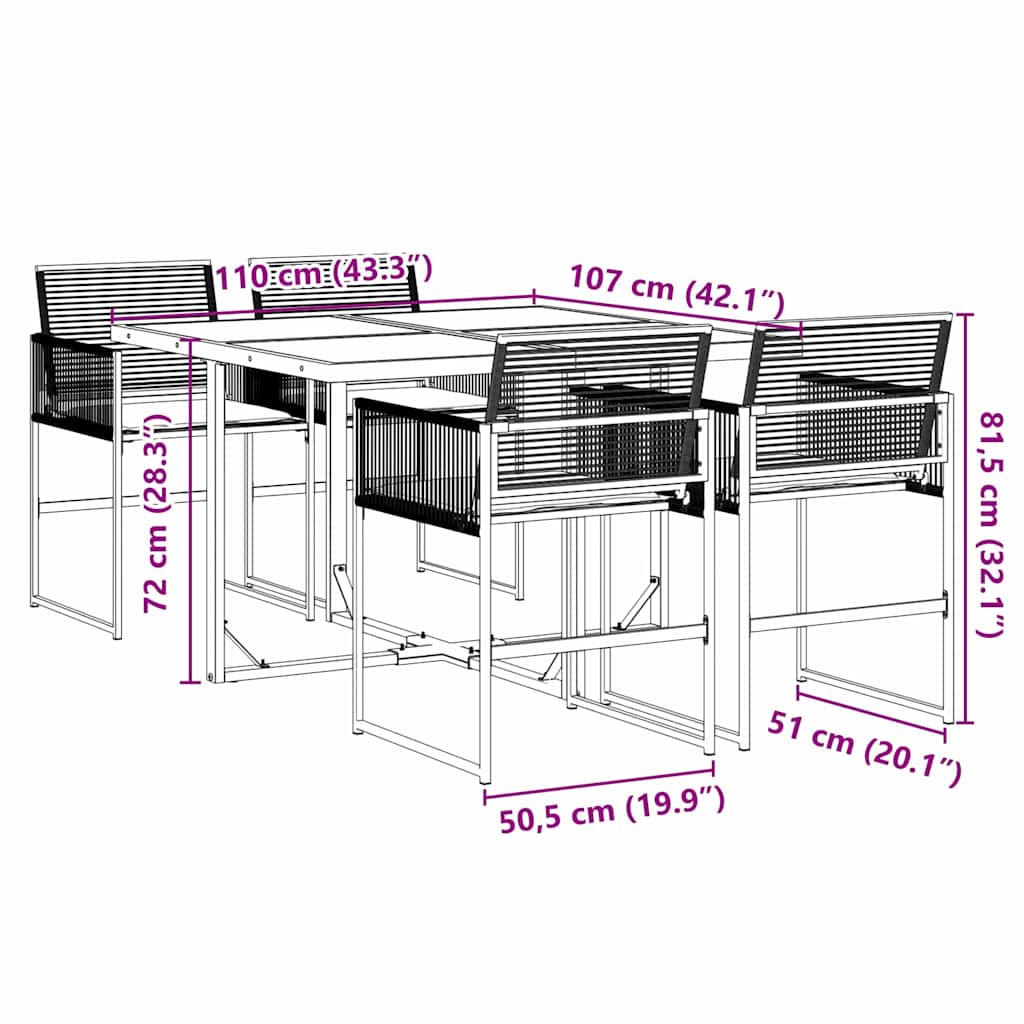 Set da Pranzo da Giardino 5 pz Nero con Cuscini in Polyrattan | homemem39
