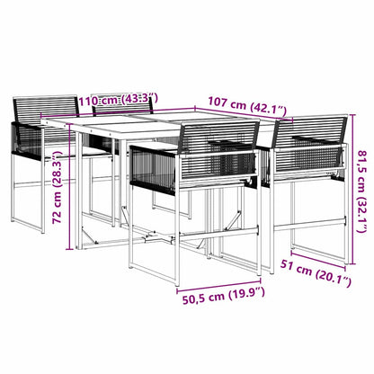 Set da Pranzo da Giardino 5 pz Nero con Cuscini in Polyrattan | homemem39