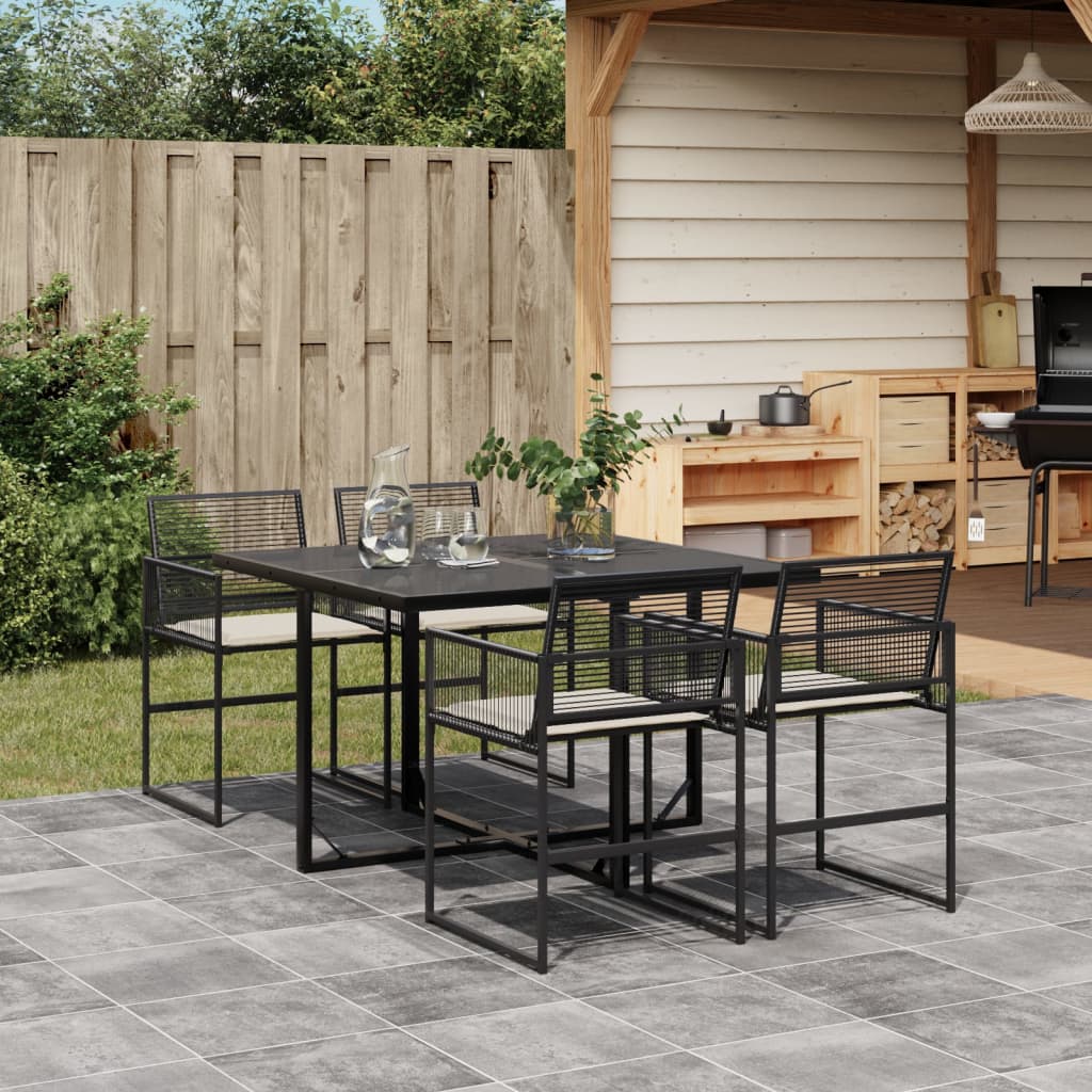 Set da Pranzo da Giardino 5 pz Nero con Cuscini in Polyrattan - homemem39