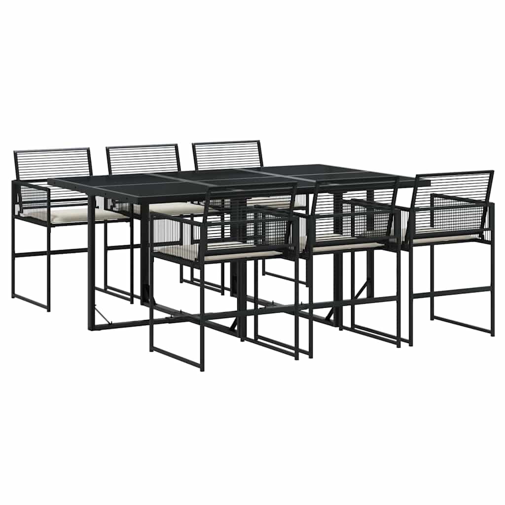 Set da Pranzo da Giardino 7 pz Nero con Cuscini in Polyrattan | homemem39