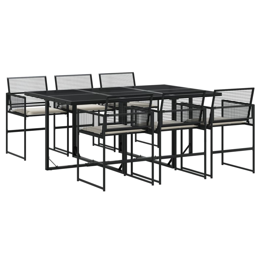 Set da Pranzo da Giardino 7 pz Nero con Cuscini in Polyrattan - homemem39