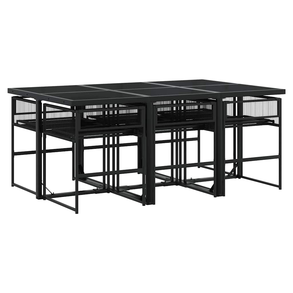 Set da Pranzo da Giardino 7 pz Nero con Cuscini in Polyrattan | homemem39