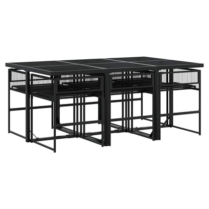 Set da Pranzo da Giardino 7 pz Nero con Cuscini in Polyrattan | homemem39