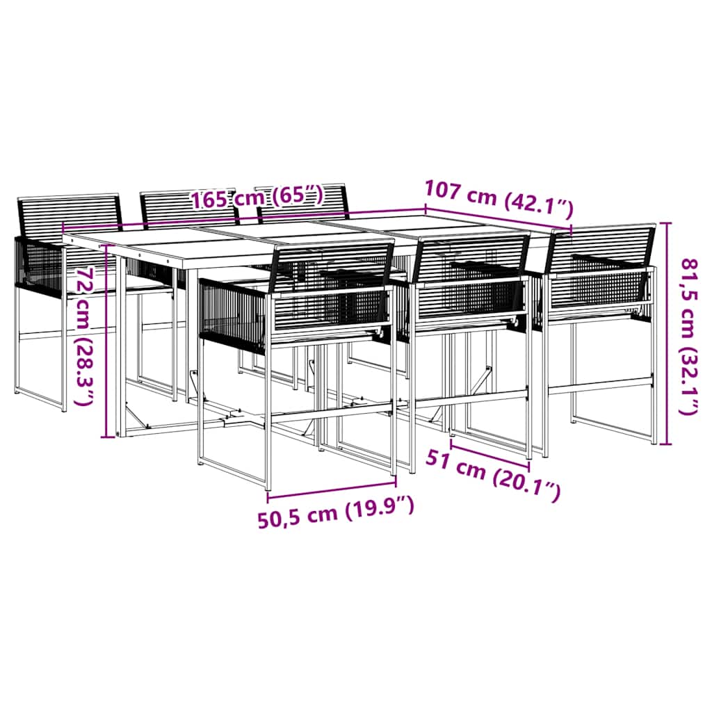 Set da Pranzo da Giardino 7 pz Nero con Cuscini in Polyrattan | homemem39
