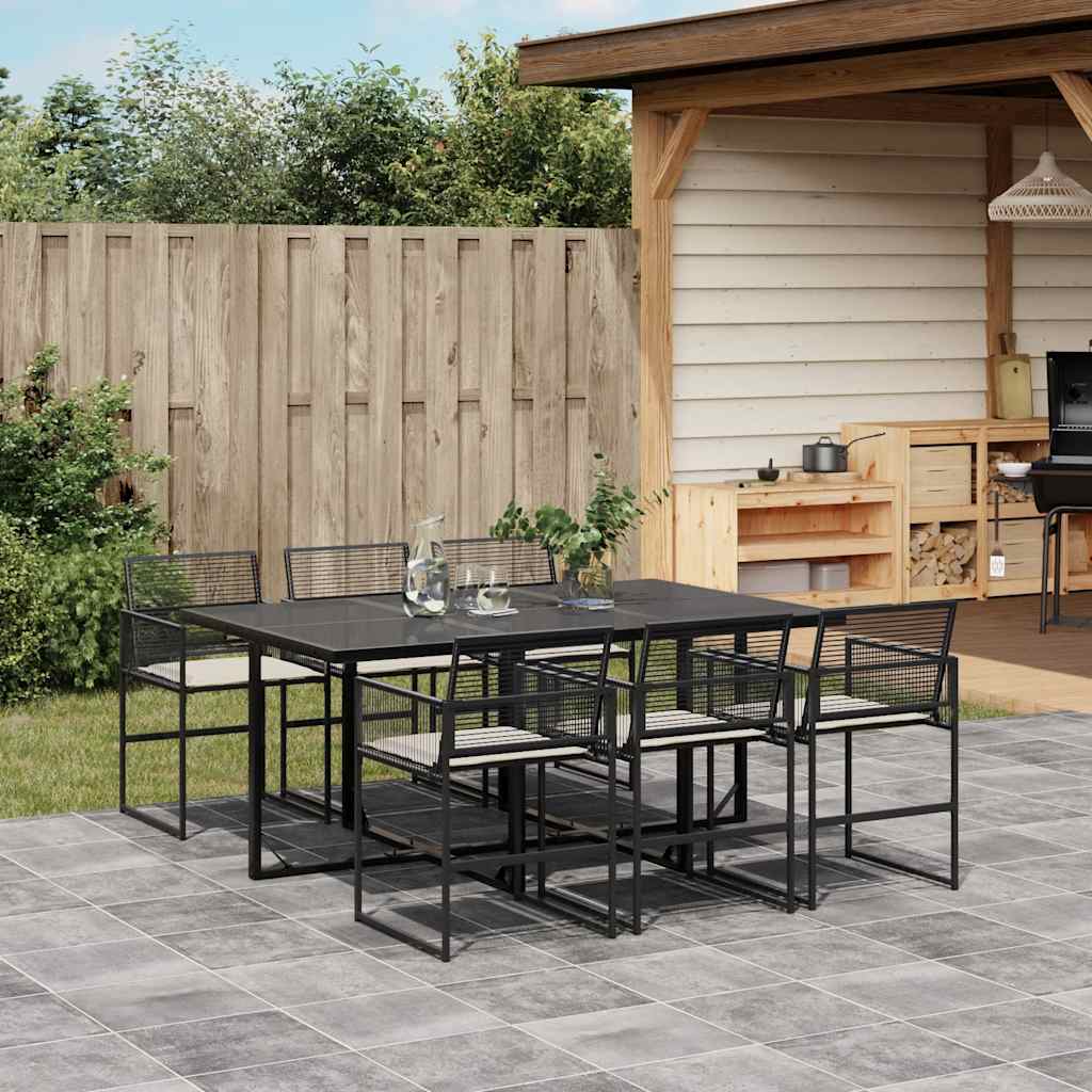 Set da Pranzo da Giardino 7 pz Nero con Cuscini in Polyrattan | homemem39
