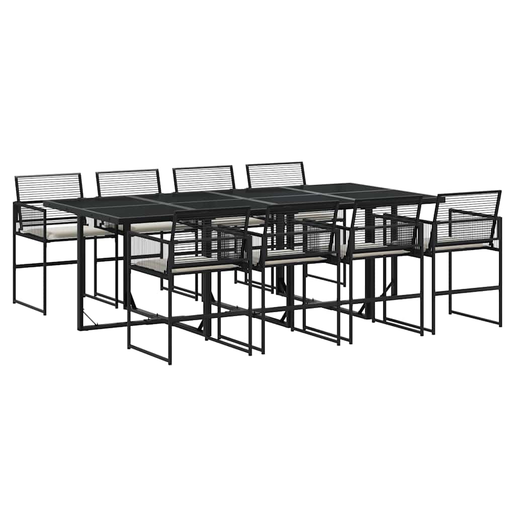 Set da Pranzo da Giardino 9 pz con Cuscini Nero in Polyrattan | homemem39