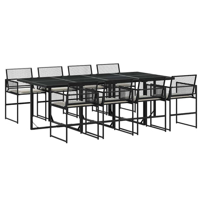 Set da Pranzo da Giardino 9 pz con Cuscini Nero in Polyrattan | homemem39