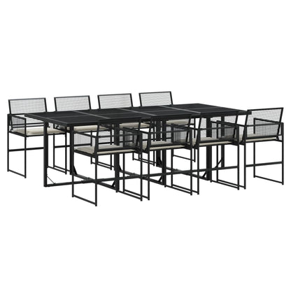 Set da Pranzo da Giardino 9 pz con Cuscini Nero in Polyrattan - homemem39