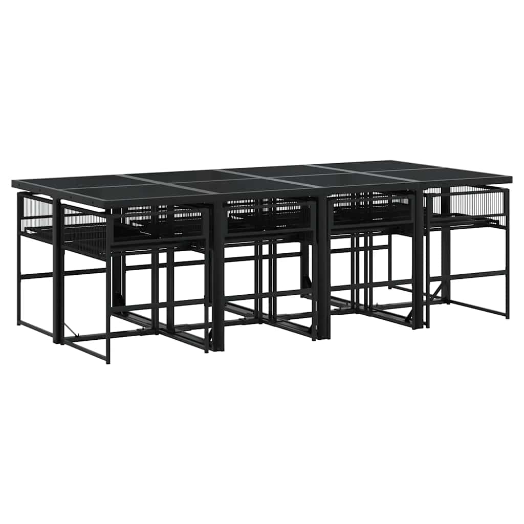 Set da Pranzo da Giardino 9 pz con Cuscini Nero in Polyrattan | homemem39