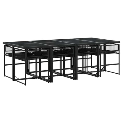 Set da Pranzo da Giardino 9 pz con Cuscini Nero in Polyrattan | homemem39