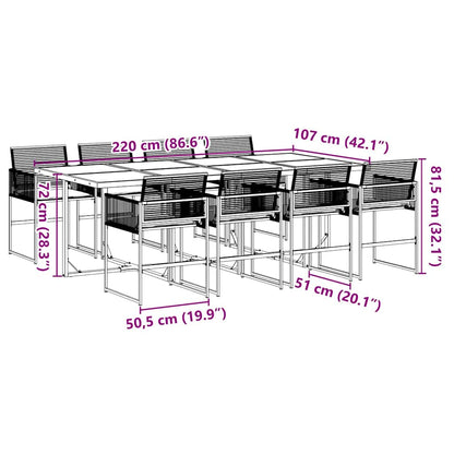 Set da Pranzo da Giardino 9 pz con Cuscini Nero in Polyrattan | homemem39