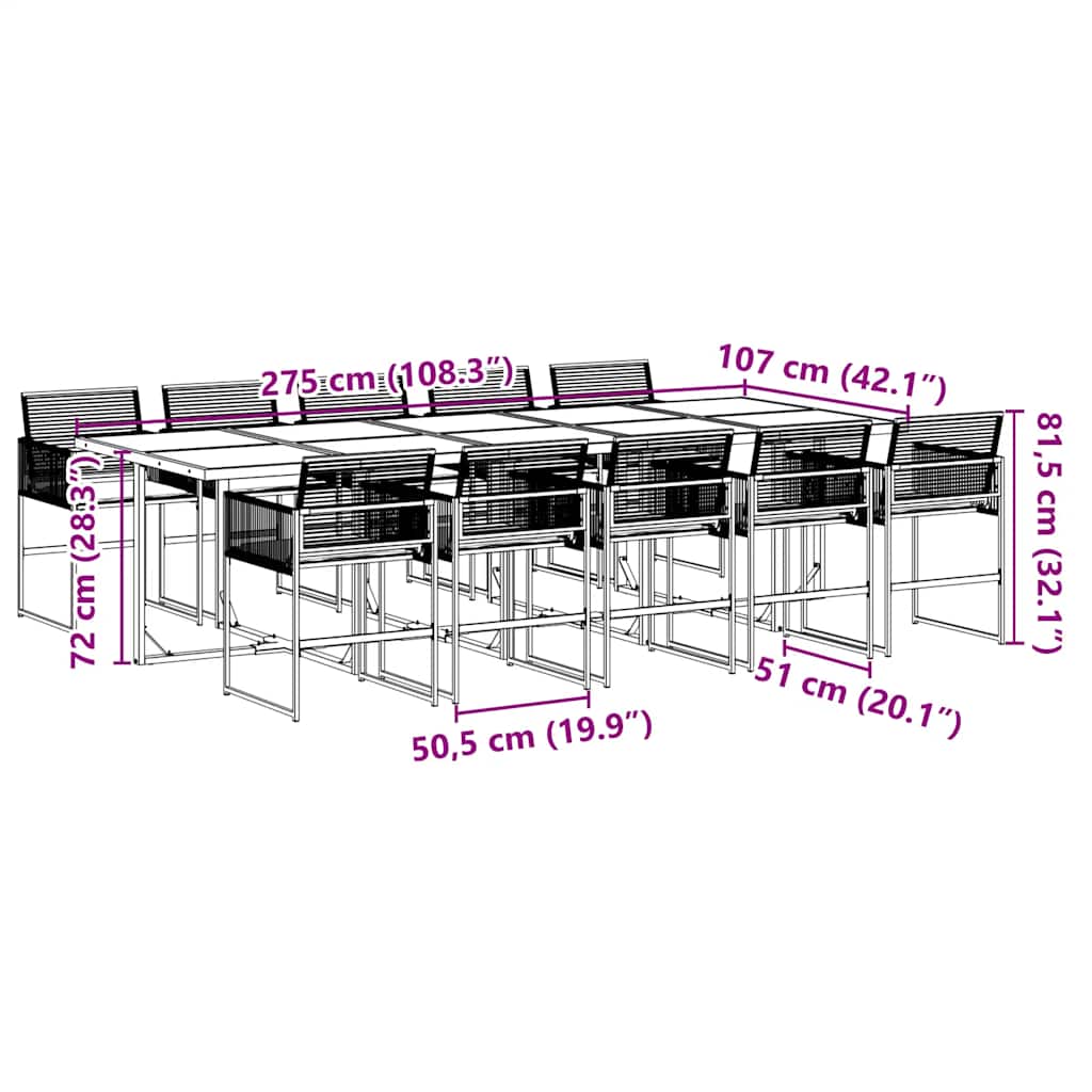 Set da Pranzo da Giardino 11 pz con Cuscini in Polyrattan Nero | homemem39