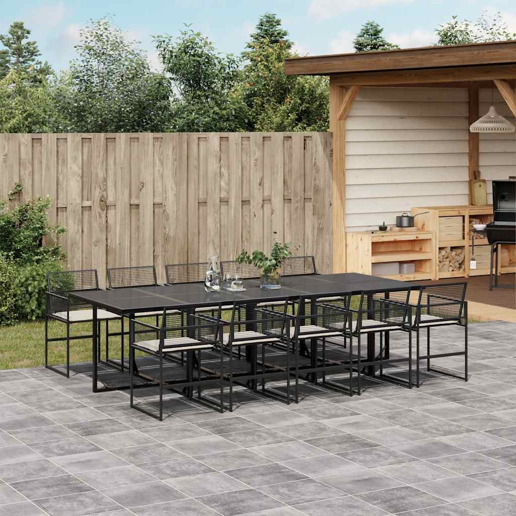 Set da Pranzo da Giardino 11 pz con Cuscini in Polyrattan Nero | homemem39