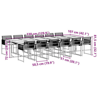 Set da Pranzo da Giardino 13pz con Cuscini Nero in Polyrattan | homemem39