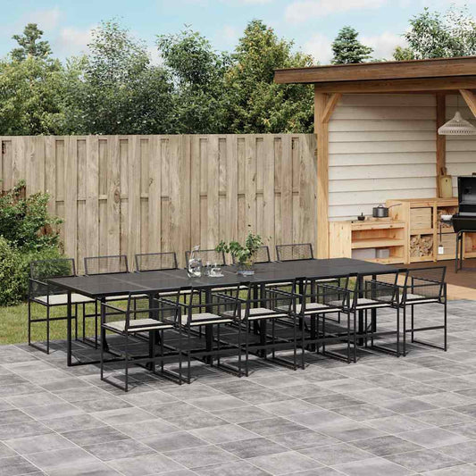 Set da Pranzo da Giardino 13pz con Cuscini Nero in Polyrattan - homemem39