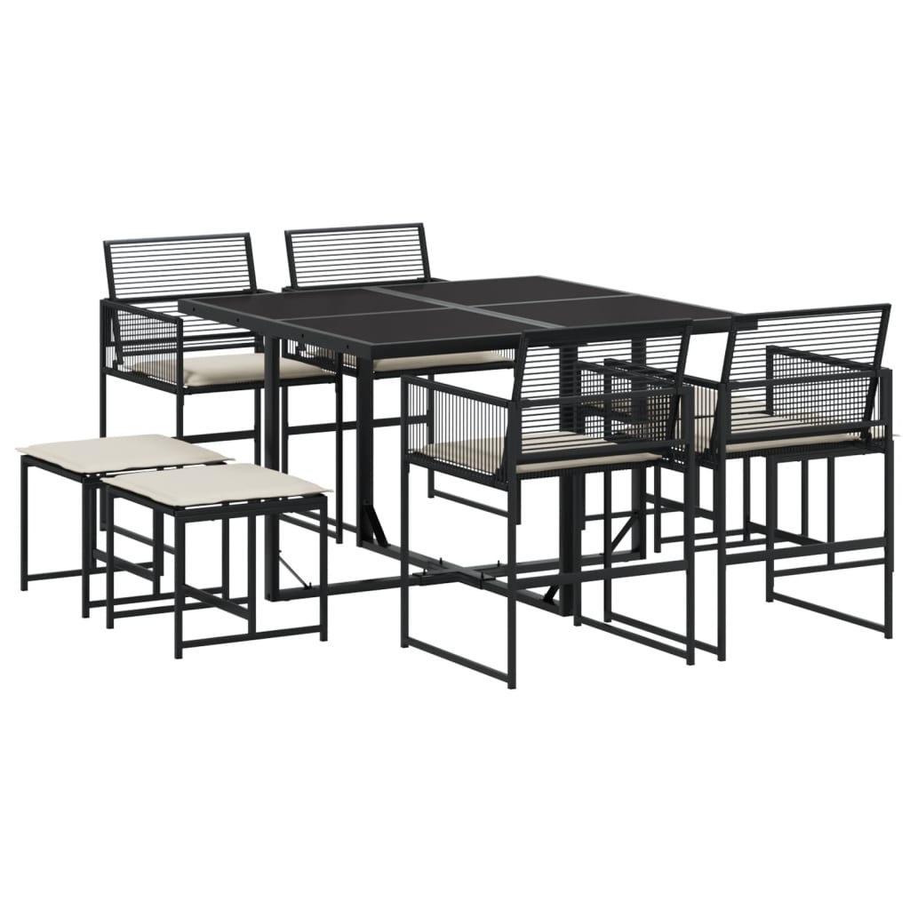 Set da Pranzo da Giardino 9 pz con Cuscini Nero in Polyrattan | homemem39