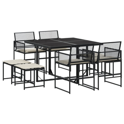 Set da Pranzo da Giardino 9 pz con Cuscini Nero in Polyrattan | homemem39