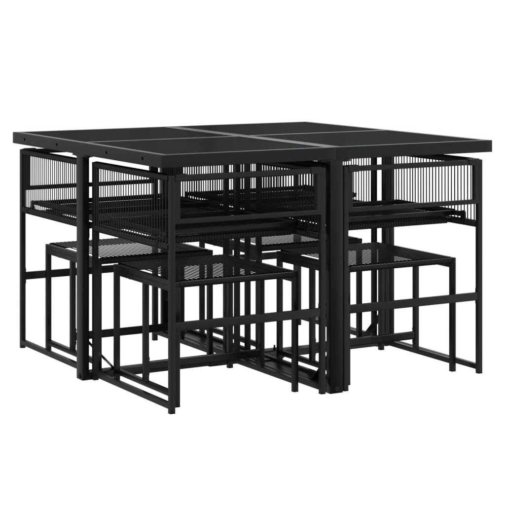 Set da Pranzo da Giardino 9 pz con Cuscini Nero in Polyrattan | homemem39