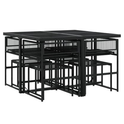 Set da Pranzo da Giardino 9 pz con Cuscini Nero in Polyrattan | homemem39