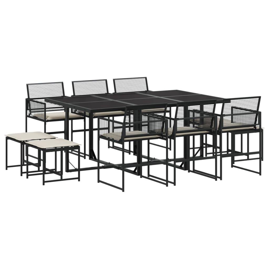 Set da Pranzo da Giardino 11 pz con Cuscini in Polyrattan Nero - homemem39