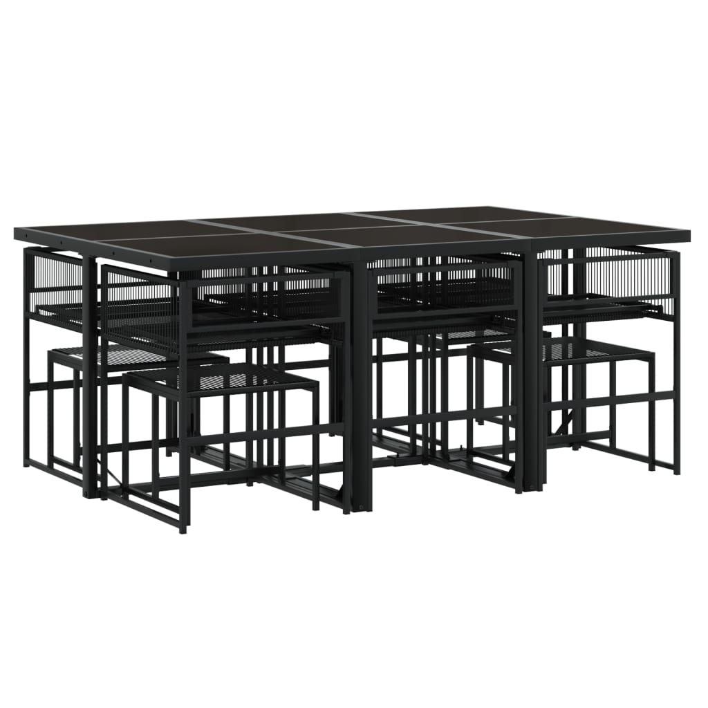 Set da Pranzo da Giardino 11 pz con Cuscini in Polyrattan Nero | homemem39