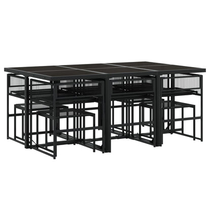 Set da Pranzo da Giardino 11 pz con Cuscini in Polyrattan Nero | homemem39