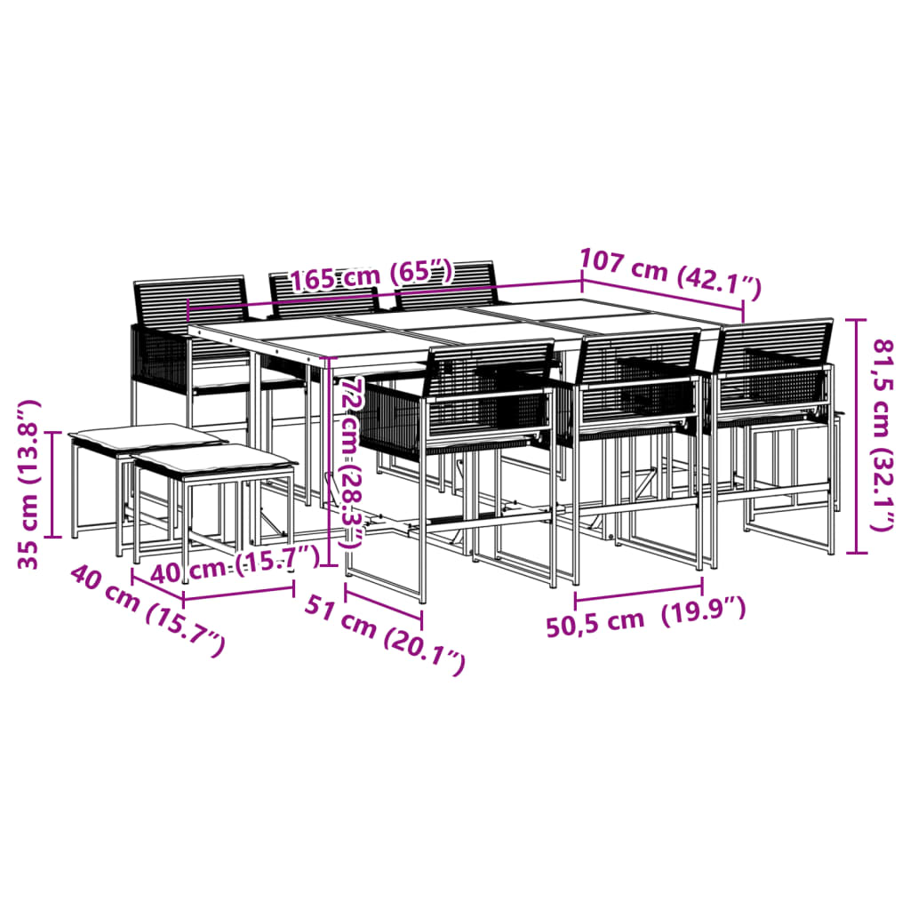 Set da Pranzo da Giardino 11 pz con Cuscini in Polyrattan Nero | homemem39