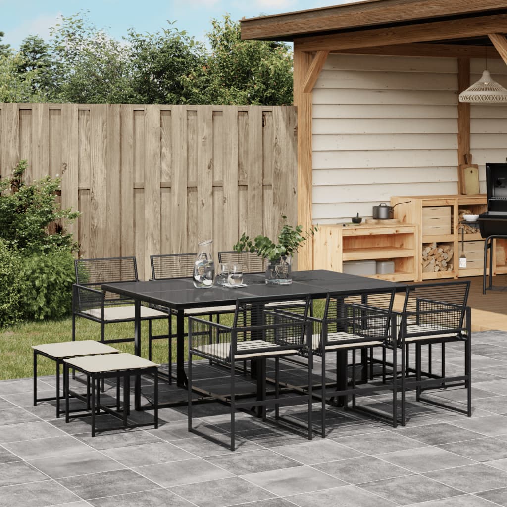 Set da Pranzo da Giardino 11 pz con Cuscini in Polyrattan Nero | homemem39