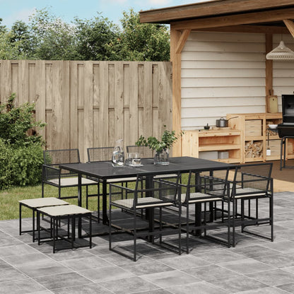 Set da Pranzo da Giardino 11 pz con Cuscini in Polyrattan Nero | homemem39