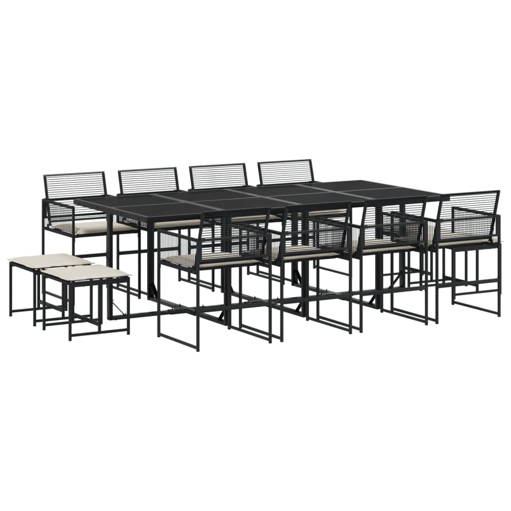 Set da Pranzo da Giardino 13pz con Cuscini Nero in Polyrattan | homemem39