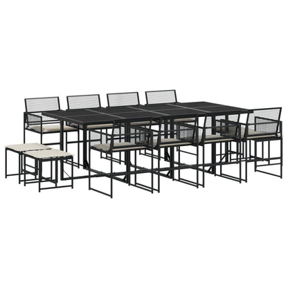 Set da Pranzo da Giardino 13pz con Cuscini Nero in Polyrattan - homemem39