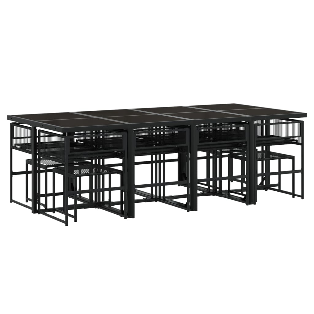 Set da Pranzo da Giardino 13pz con Cuscini Nero in Polyrattan | homemem39