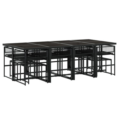 Set da Pranzo da Giardino 13pz con Cuscini Nero in Polyrattan | homemem39