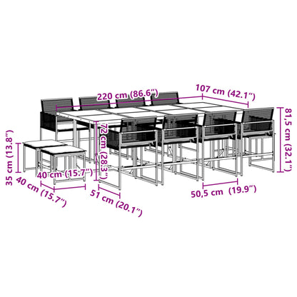 Set da Pranzo da Giardino 13pz con Cuscini Nero in Polyrattan | homemem39