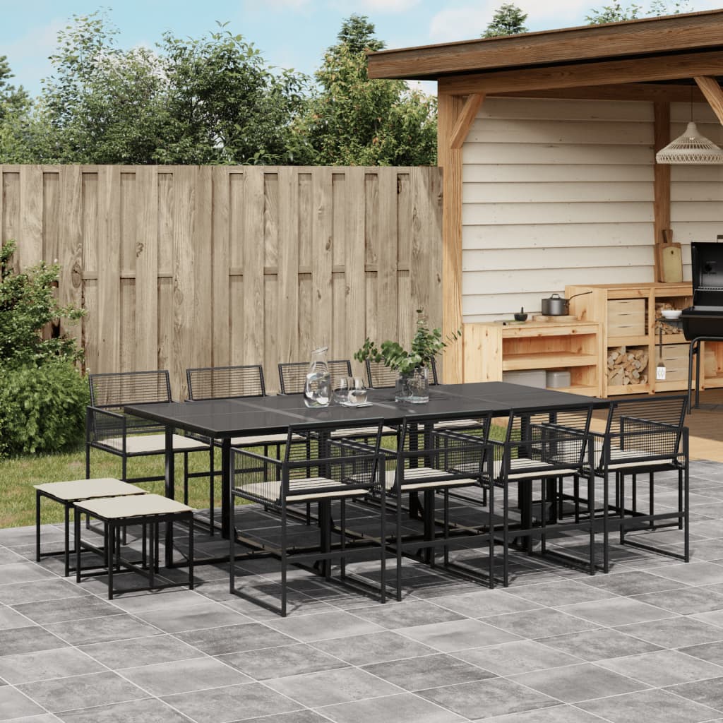 Set da Pranzo da Giardino 13pz con Cuscini Nero in Polyrattan | homemem39