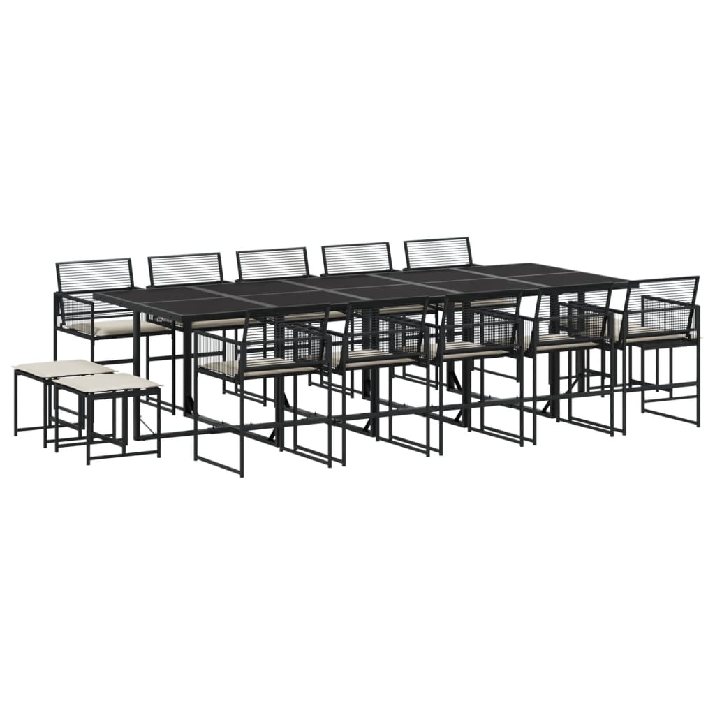 Set da Pranzo da Giardino 15 pz con Cuscini Nero in Polyrattan | homemem39
