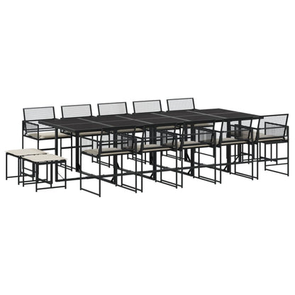 Set da Pranzo da Giardino 15 pz con Cuscini Nero in Polyrattan | homemem39