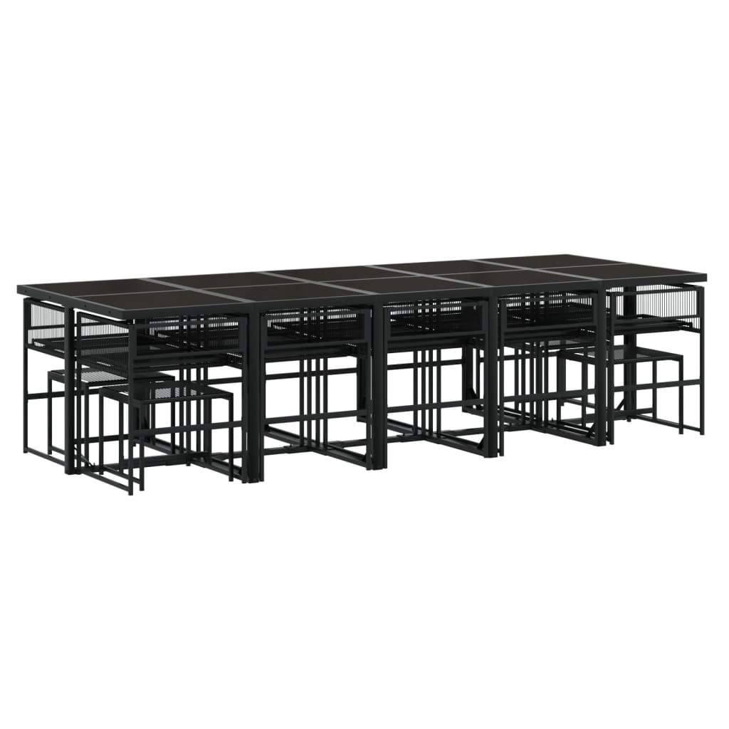 Set da Pranzo da Giardino 15 pz con Cuscini Nero in Polyrattan | homemem39