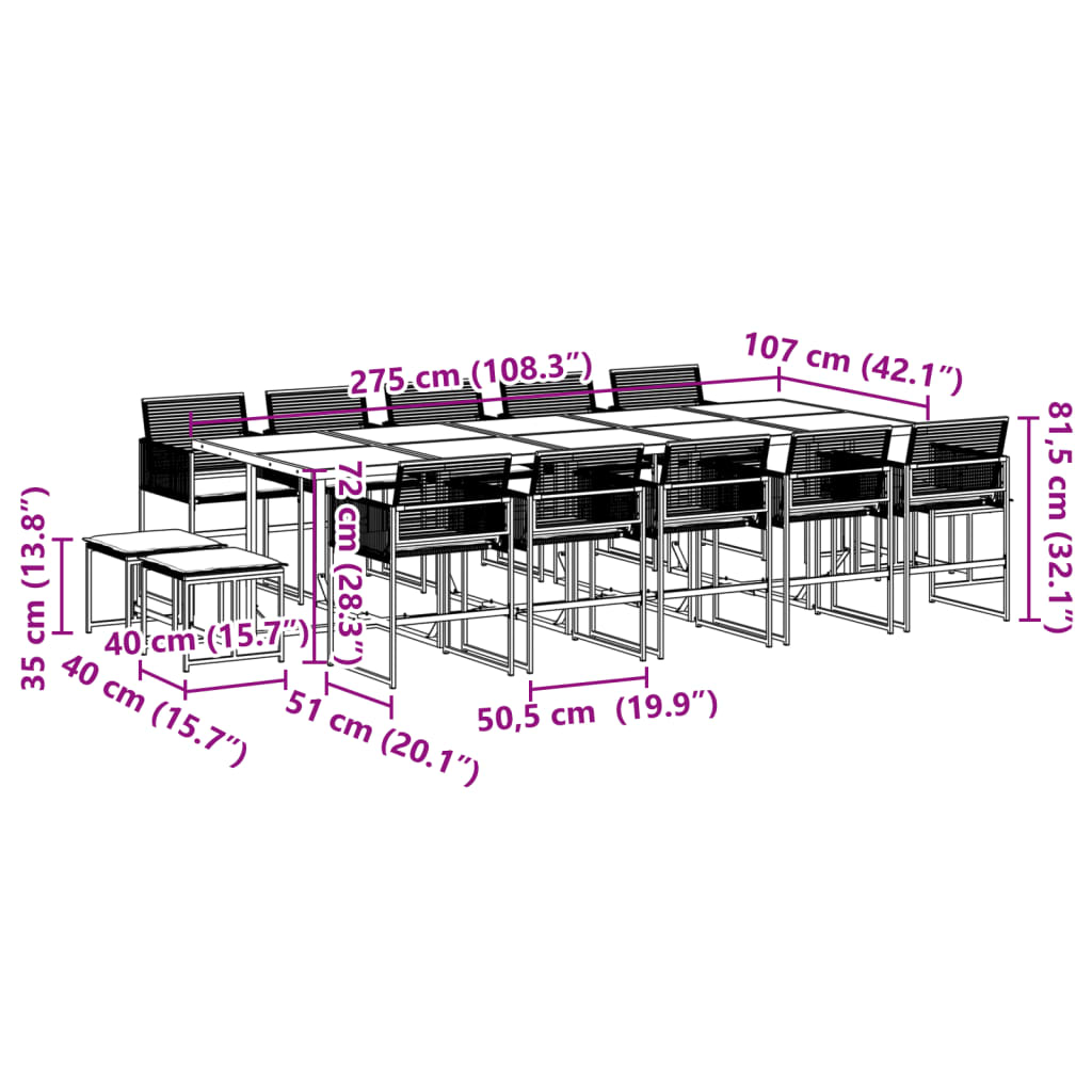 Set da Pranzo da Giardino 15 pz con Cuscini Nero in Polyrattan | homemem39