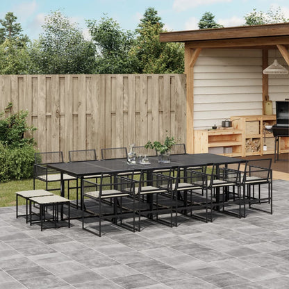 Set da Pranzo da Giardino 15 pz con Cuscini Nero in Polyrattan | homemem39