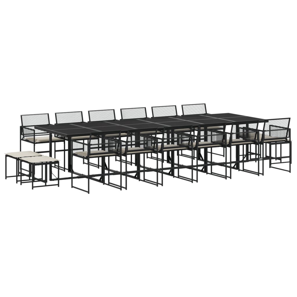 Set da Pranzo da Giardino 17 pz con Cuscini Nero in Polyrattan | homemem39