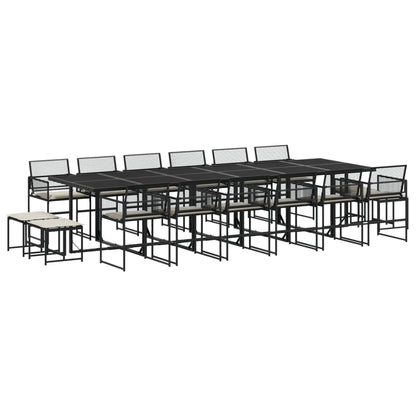 Set da Pranzo da Giardino 17 pz con Cuscini Nero in Polyrattan | homemem39