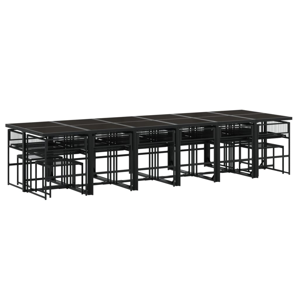 Set da Pranzo da Giardino 17 pz con Cuscini Nero in Polyrattan | homemem39