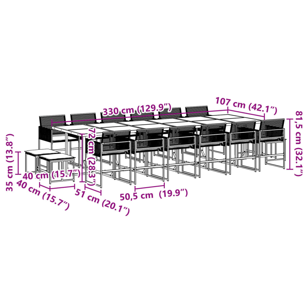 Set da Pranzo da Giardino 17 pz con Cuscini Nero in Polyrattan | homemem39