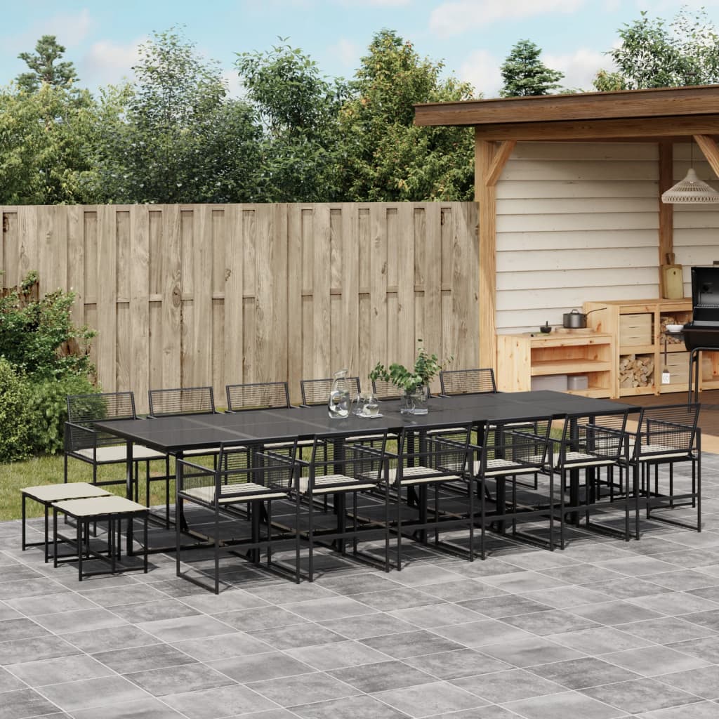 Set da Pranzo da Giardino 17 pz con Cuscini Nero in Polyrattan | homemem39
