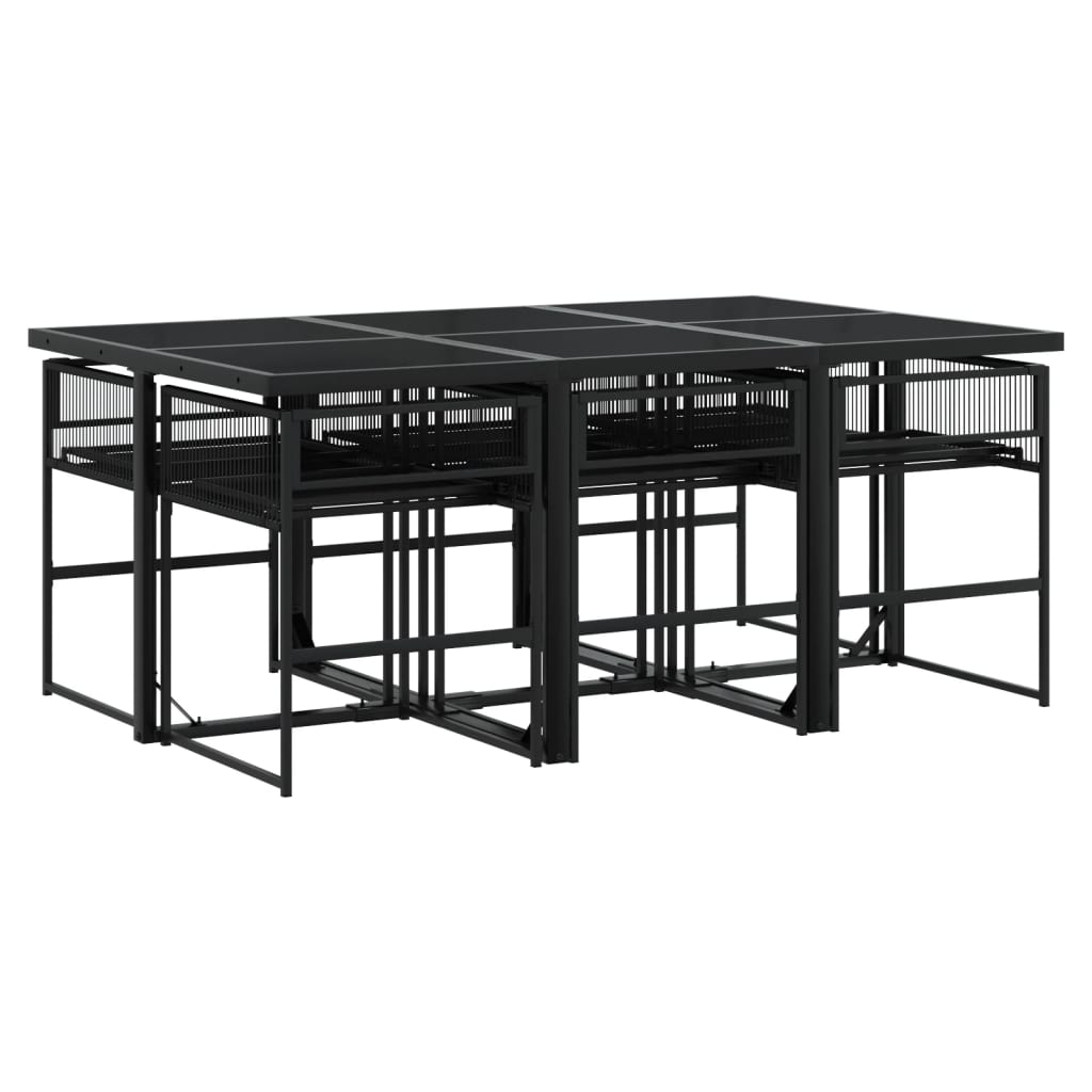 Set da Pranzo da Giardino 7 pz Nero in Polyrattan - homemem39