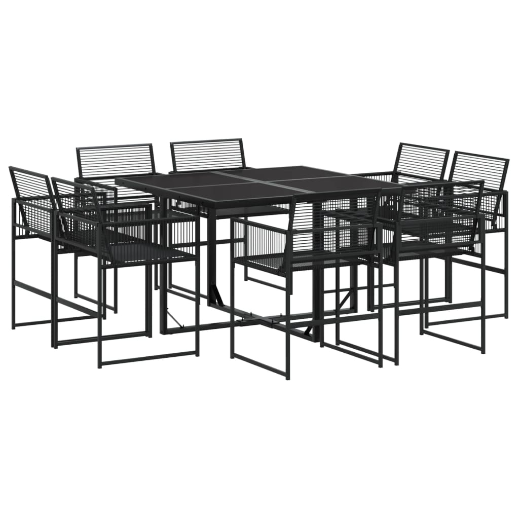 Set da Pranzo da Giardino 9 pz Nero in Polyrattan - homemem39