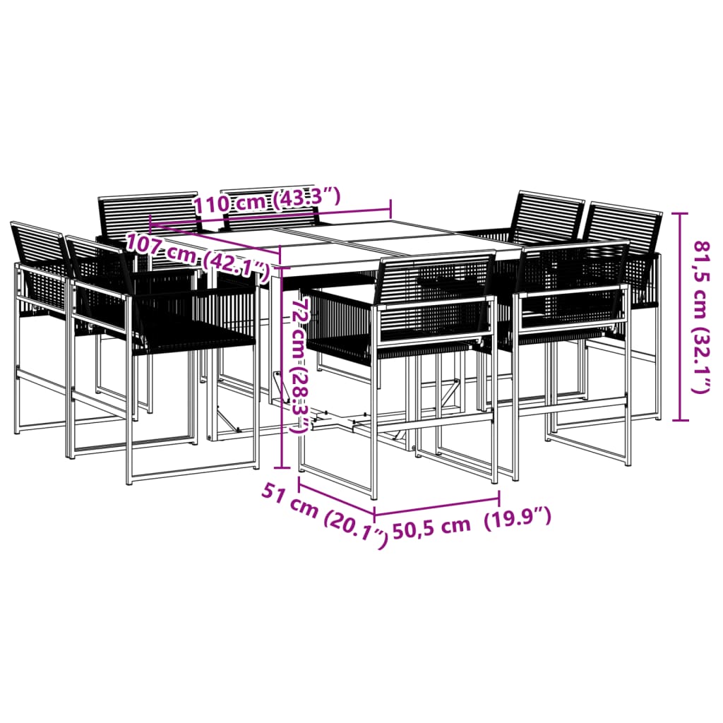 Set da Pranzo da Giardino 9 pz Nero in Polyrattan | homemem39